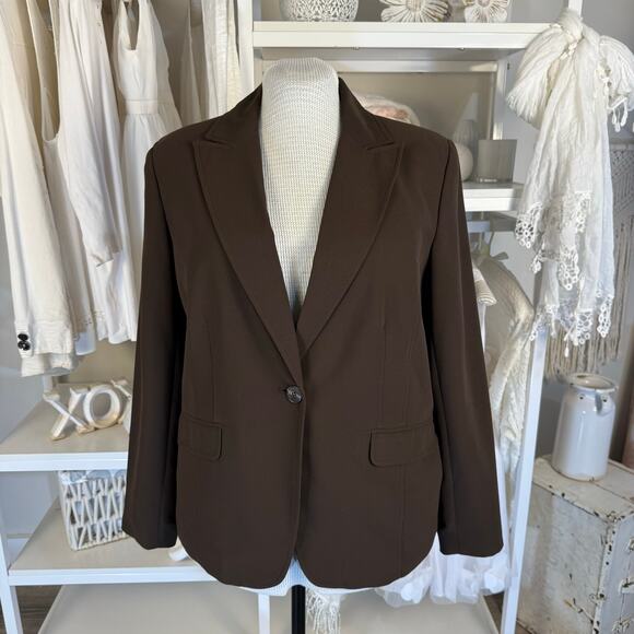 JM Collection Women’s Size 14 Brown 1 Button Blazer Jacket #3496 - Picture 1 of 8